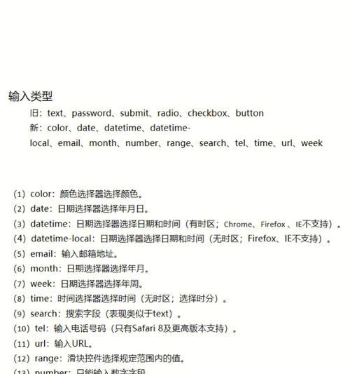 输入框html有哪些类型？它们各自的特点是什么？